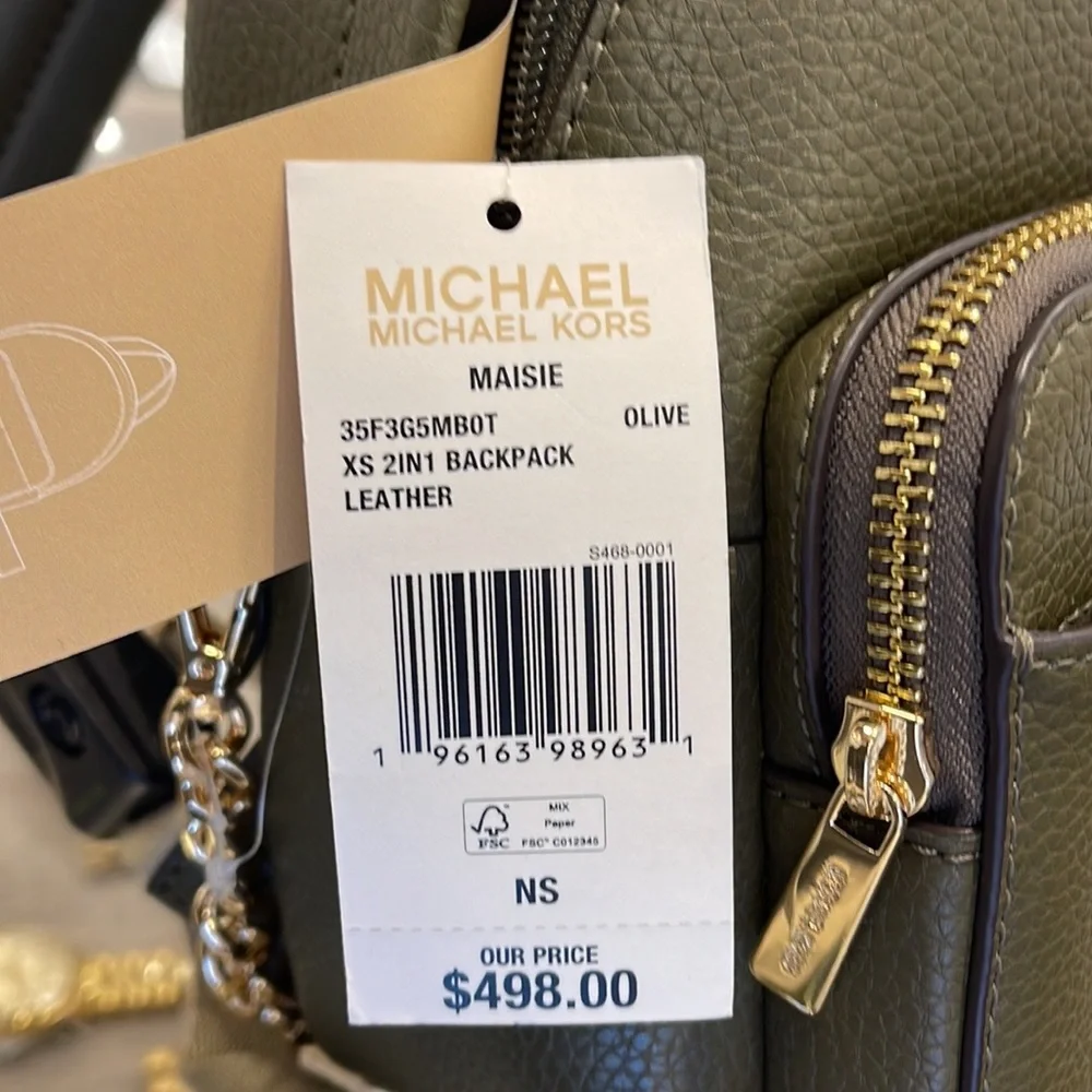 MICHAEL KORS Maisie Extra-Small Pebbled Leather 2-in-1 Backpack Olive NWT
